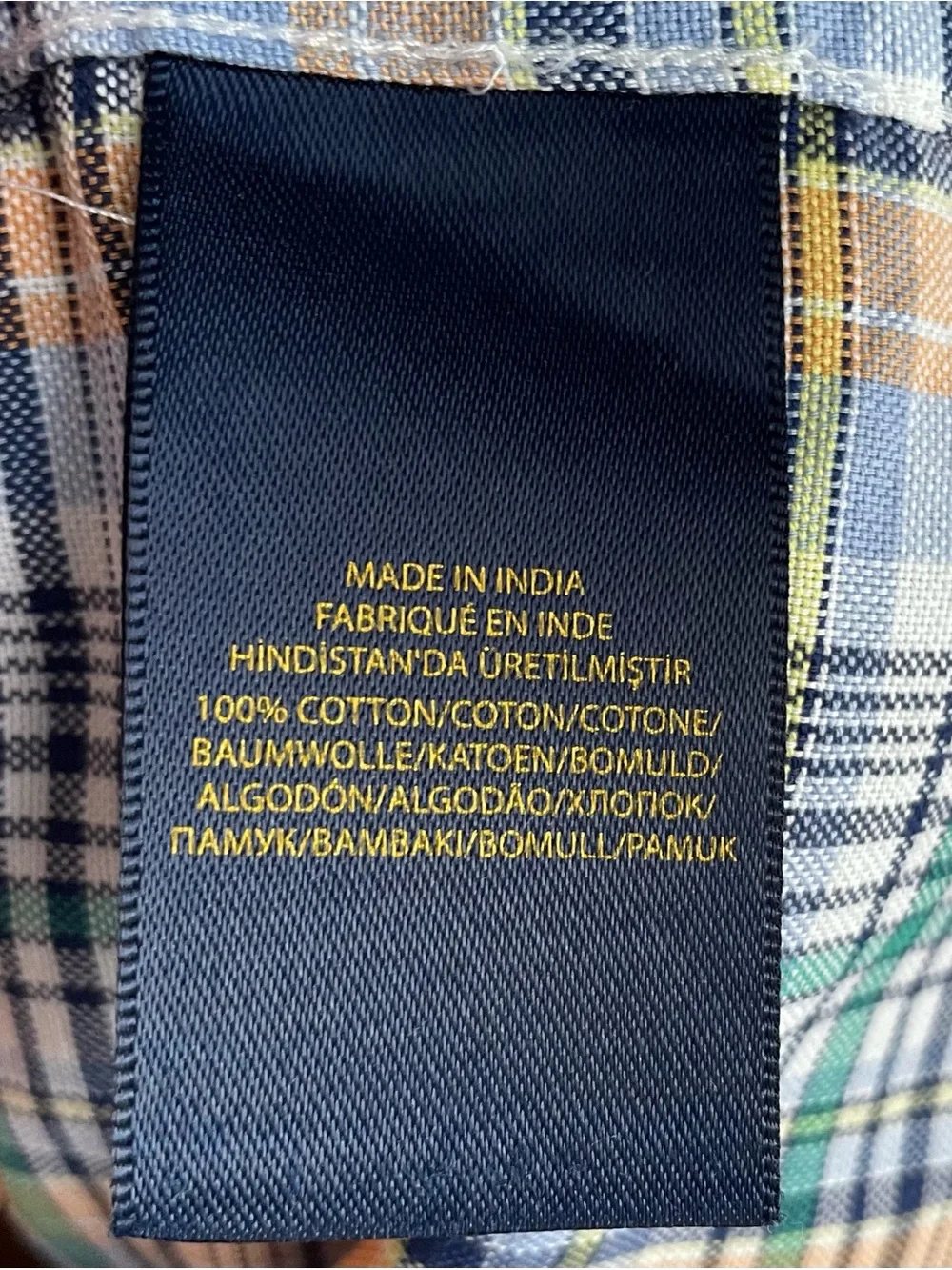 Ralph Lauren Boys Size 12 Plaid Button Down Shirt Blue Green Orange 100% Cotton